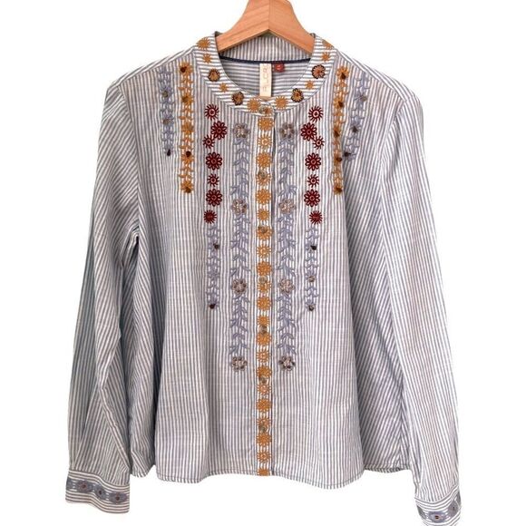 Anthropologie Pilcro Front Button Floral Embroidered Long Sleeve Top in Size XS - Picture 1 of 9